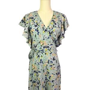 Bcbg blue floral Wrapped Knee-Length Dress size 10